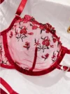 ملابس داخلية نسائية مطرزة بحجر قلب مزين، مثيرة - أحمر