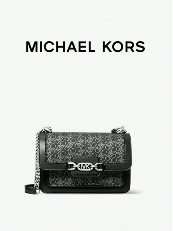 Michael Kors حقيبة كتف نسائية Heather كبيرة معدنية بشعار Empire Signature