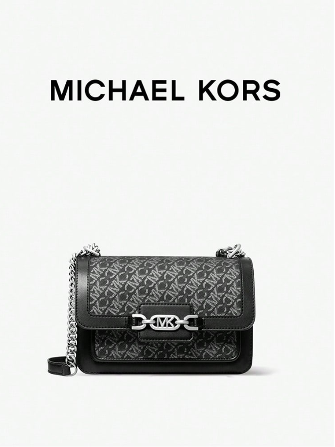 Michael Kors حقيبة كتف نسائية Heather كبيرة معدنية بشعار Empire Signature Michael Kors حقيبة كتف نسائية Heather كبيرة معدنية بشعار Empire Signature