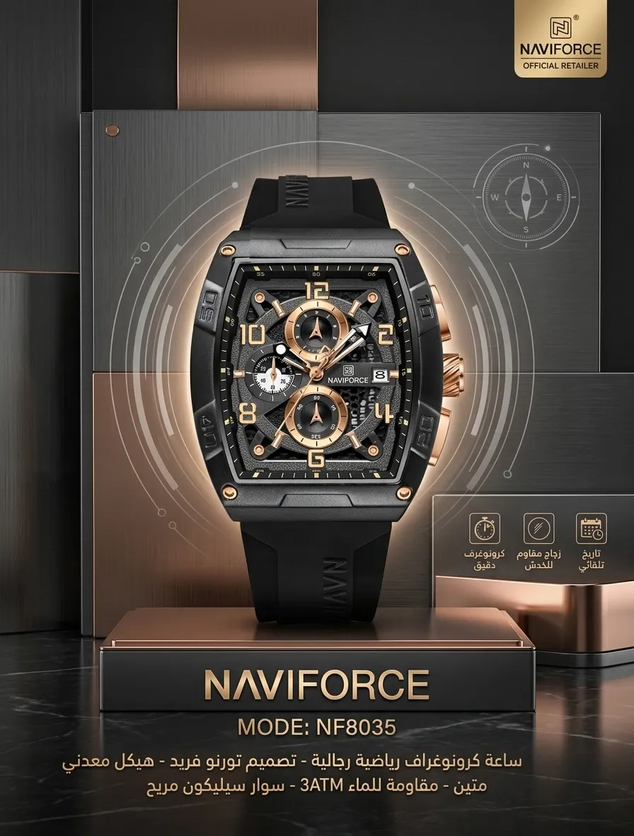 Naviforce ساعة رياضية فاخرة تناظرية مقاومة للماء موديل NF8052 للرجال | متجر نايس نايت
