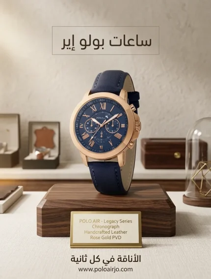 Poloair ساعة يد رجالية كلاسيكية من الجلد بأرقام رومانية باللون الأزرق الداكن والنحاسي PL-7084E2x | متجر نايس نايت